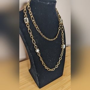 Gold chain long necklace with large crystals